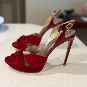 Roger Vivier Red Slingback Heels 
Suede & Patent Platform Sandal size 39.5